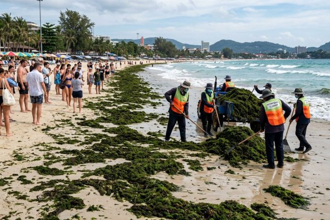 Испорченный отпуск: главный пляж Пхукета ушел под воду из-за водорослей