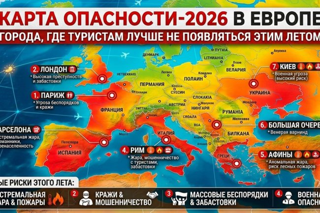 Карта опасности-2026: названы города, где туристам лучше не появляться этим летом