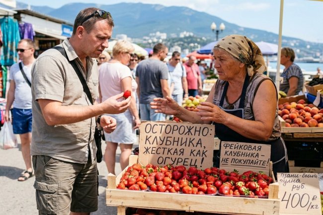 «Жесткая как огурец»: туристов на рынках Крыма предупредили о подделке клубники