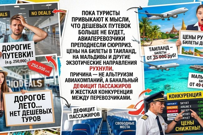 Падение цен из-за дефицита: авиабилеты на популярные курорты обрушили прайс